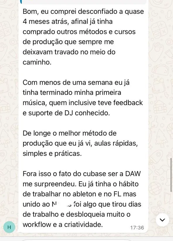 Print de aluno: terminou a primeira música