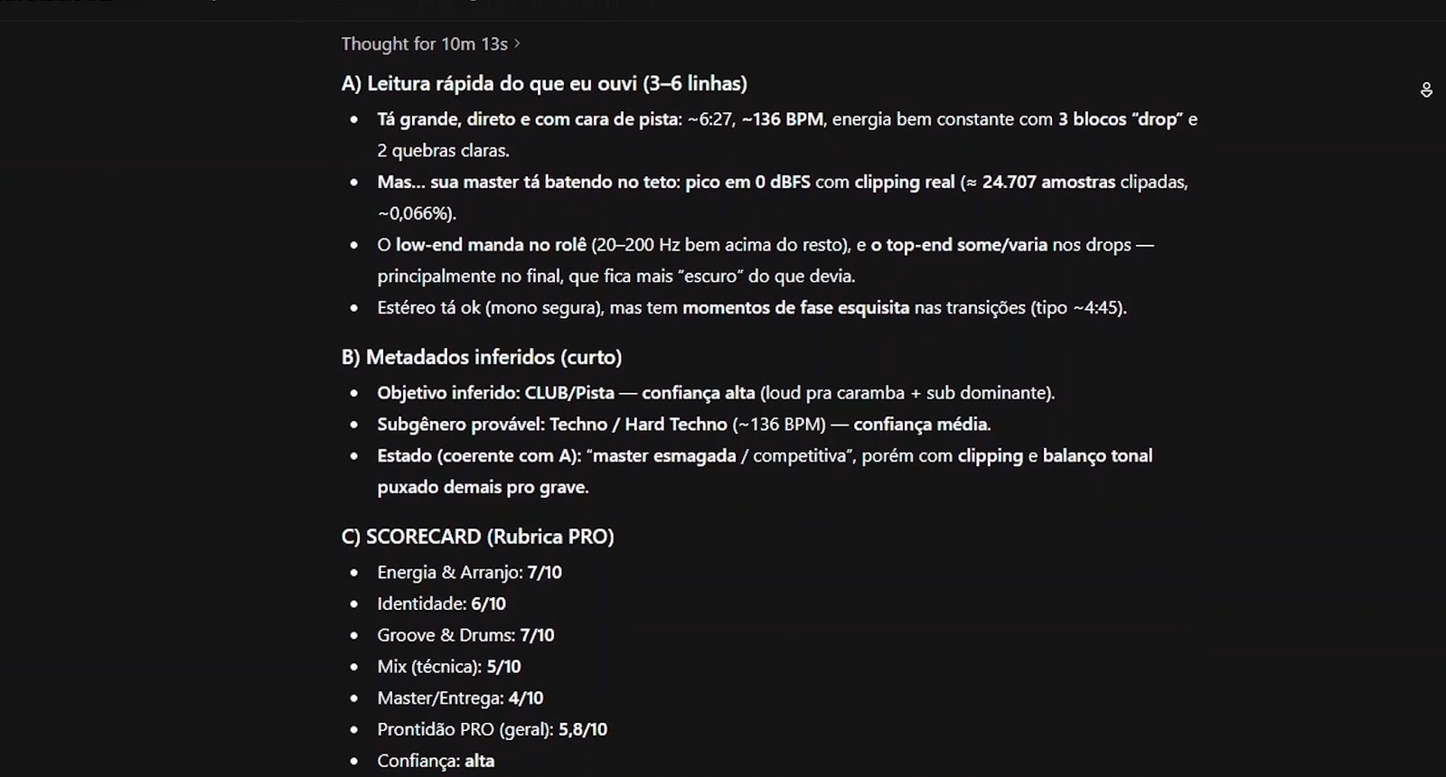 Scorecard e diagnóstico de track apresentados pelo Kaiser IA